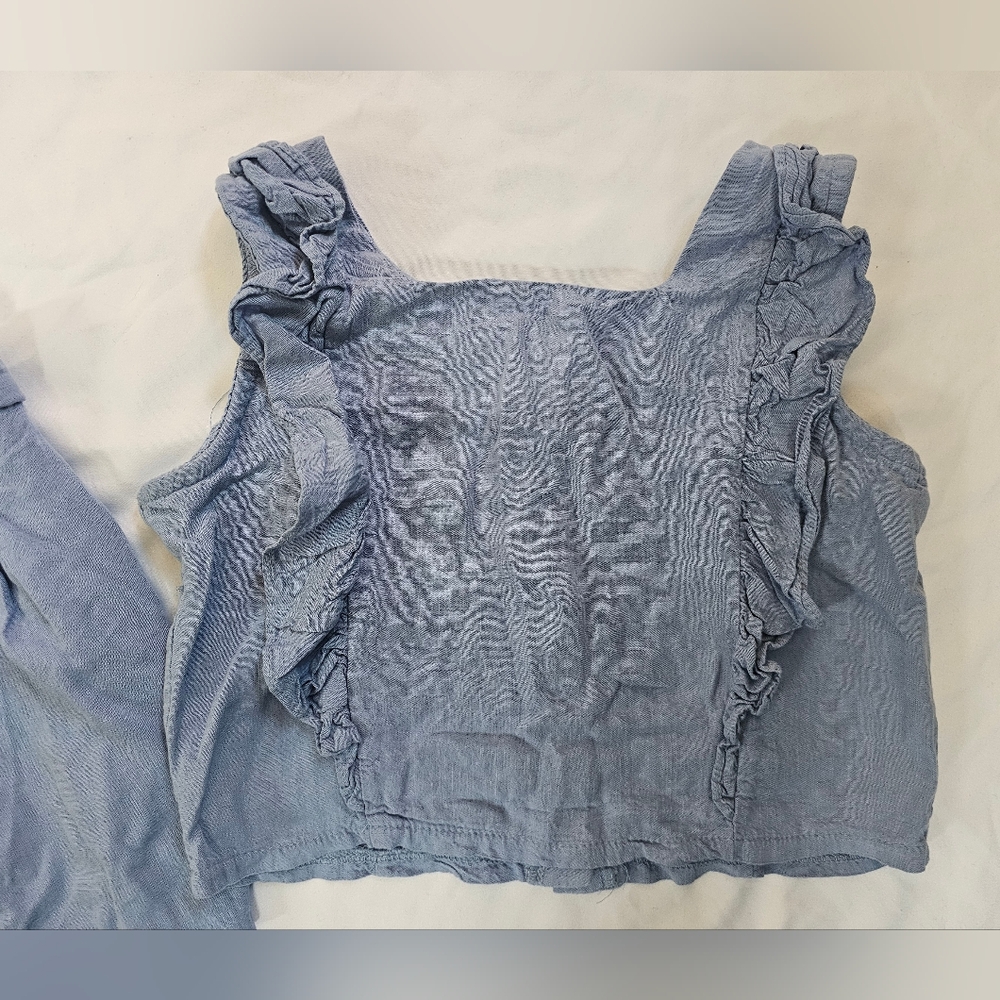 Light Blue Ruffle Crop Top & Shorts Set- Girls Size 8 - Picture 8 of 9